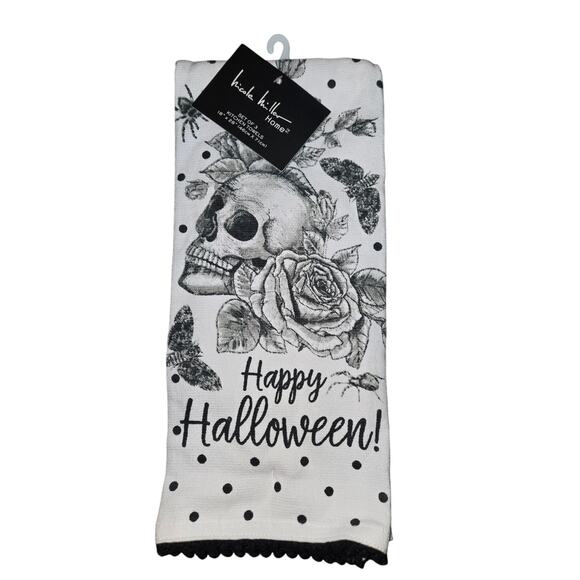 Nicole Miller Home Set of 3 Halloween Skull Kitchen Towels 18" x 28" NEW w/ Tags - Picture 1 of 3